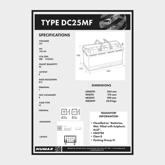 DC25MF 12V 105Ah Sealed Leisure Battery
