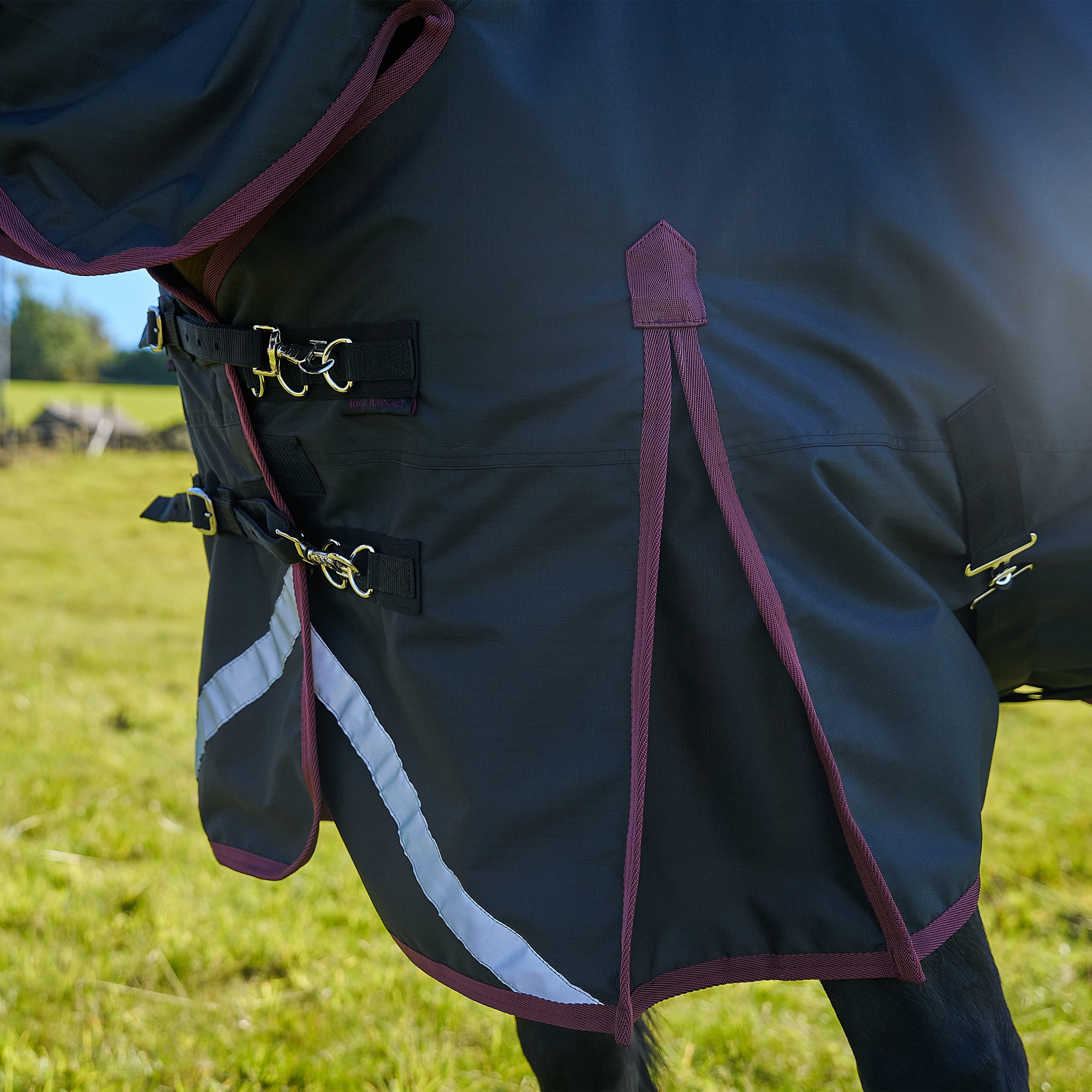 Original 100g Light-Medium Weight Combo Neck Turnout Rug Black/Wine