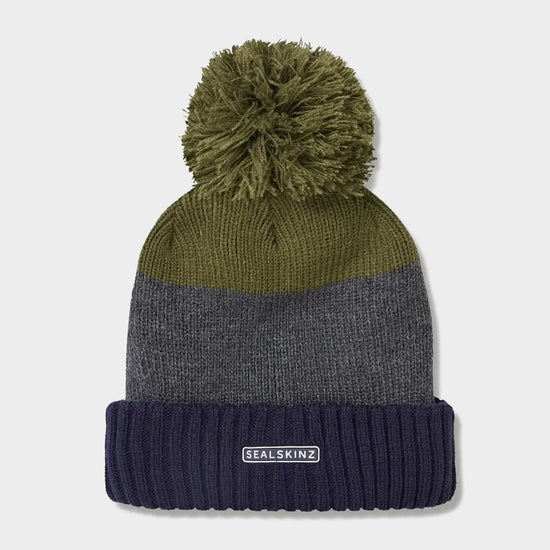 Unisex Waterproof Fleece Lined Cold Weather Striped Bobble Hat