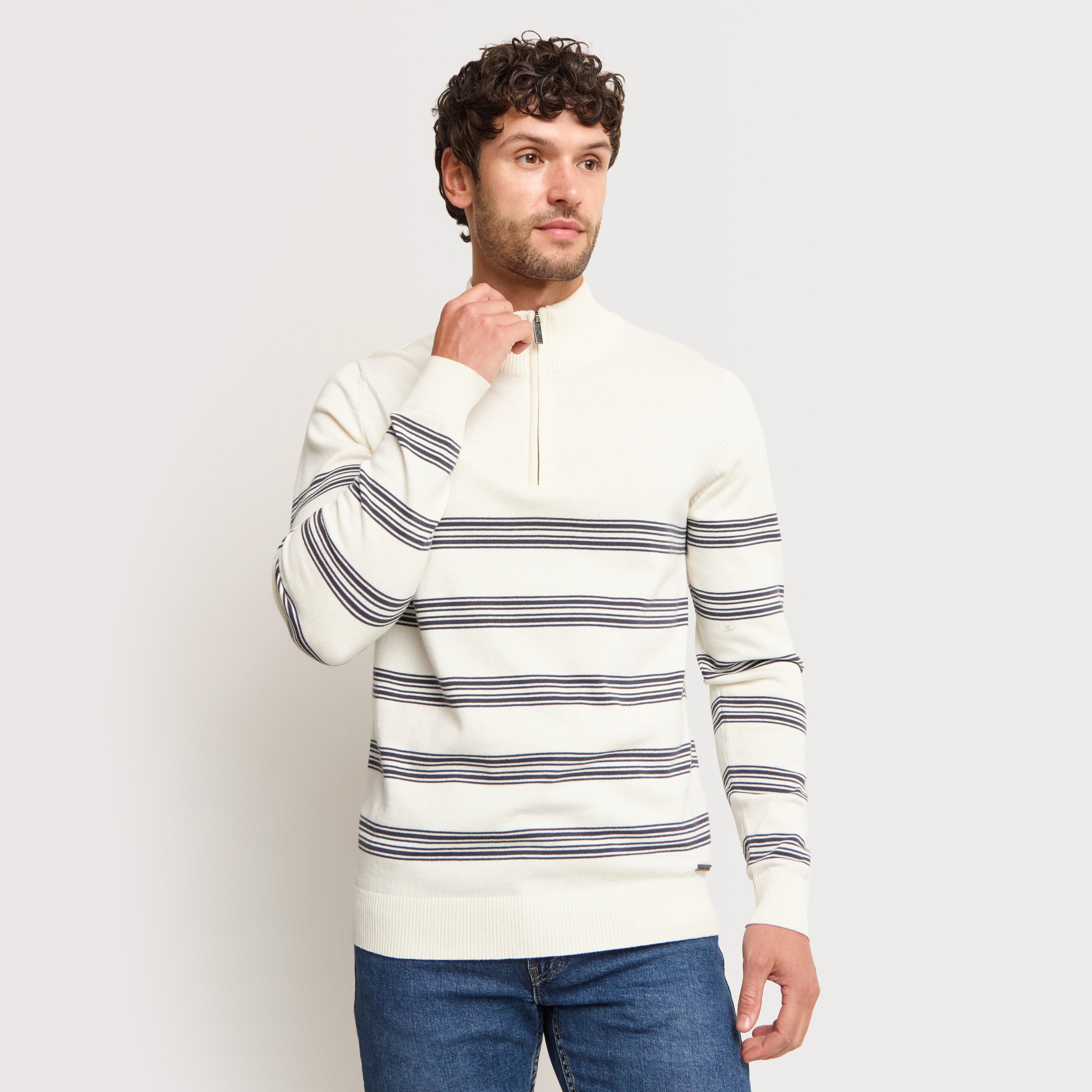Men's Gunnar 1/4 Zip Fine Knit Stripe Jumper