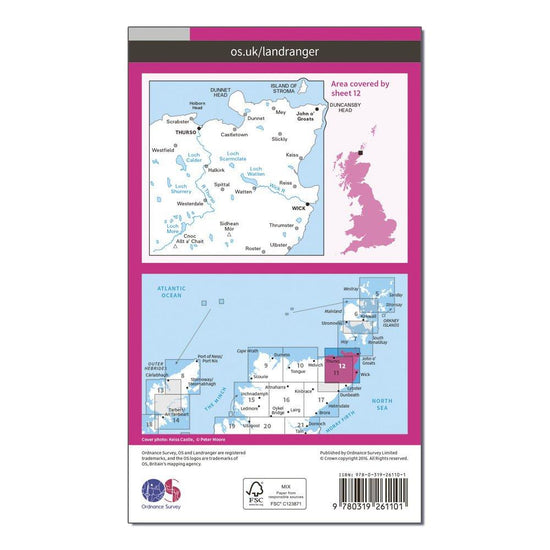 Landranger 12 Thurso & Wick, John O'Groats Map With Digital Version