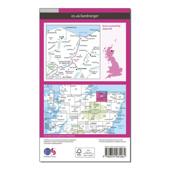 Landranger 28 Elgin, Dufftown, Buckie & Keith Map With Digital Version