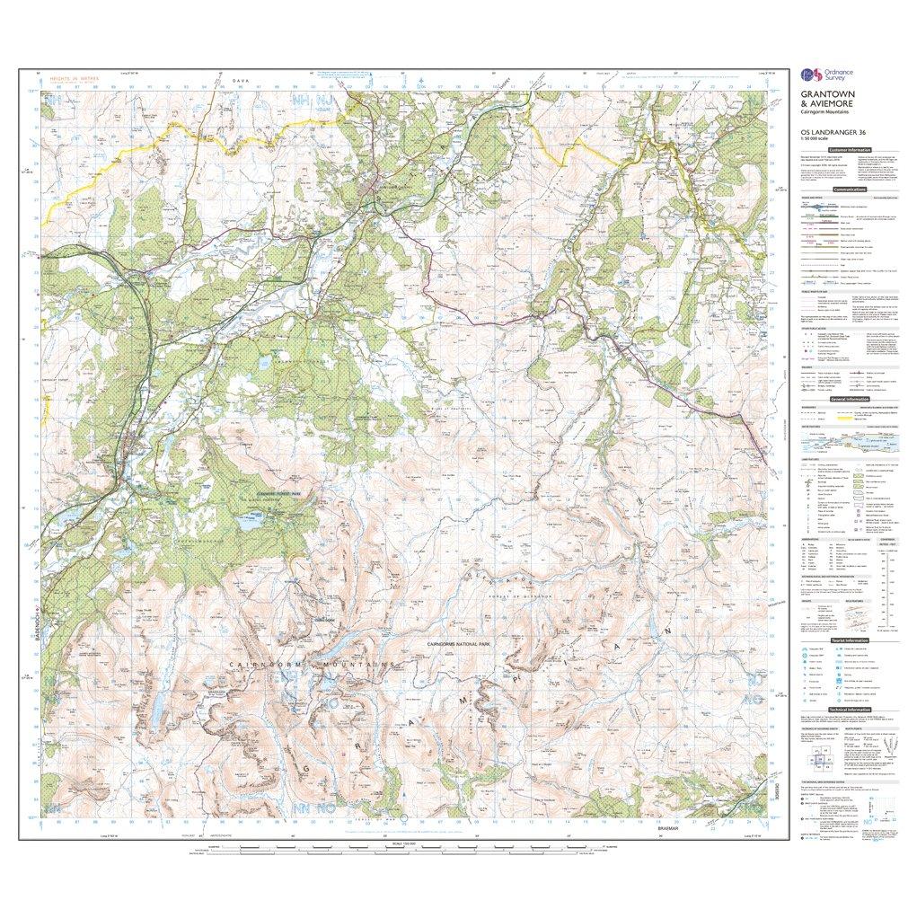 Landranger 36 Grantown, Aviemore & Cairngorm Mountains Map With Digital Version