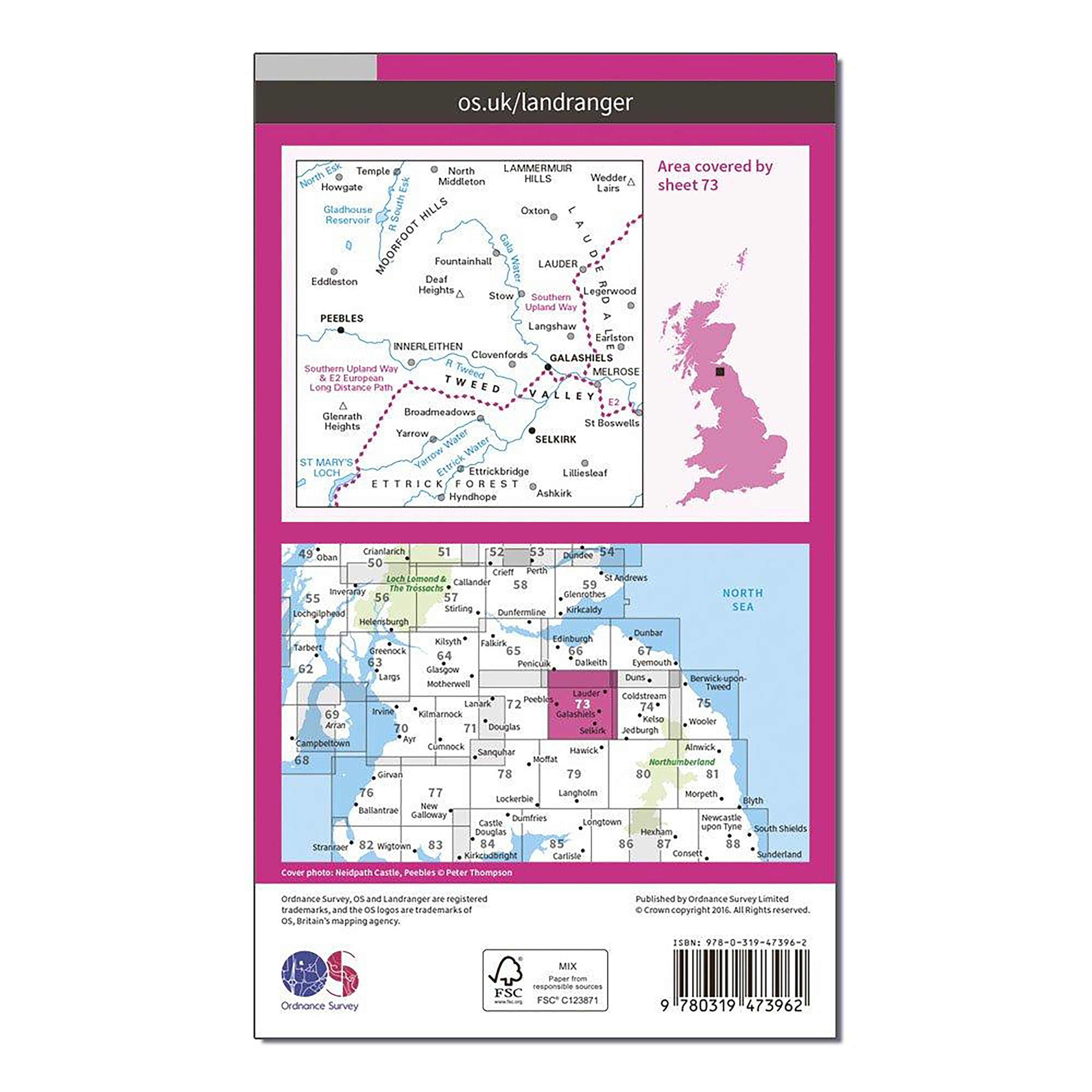 Landranger Active 73 Peebles, Galashiels & Selkirk, Tweed Valley Map With Digital Version