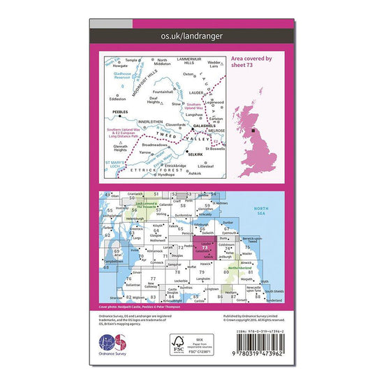 Landranger Active 73 Peebles, Galashiels & Selkirk, Tweed Valley Map With Digital Version