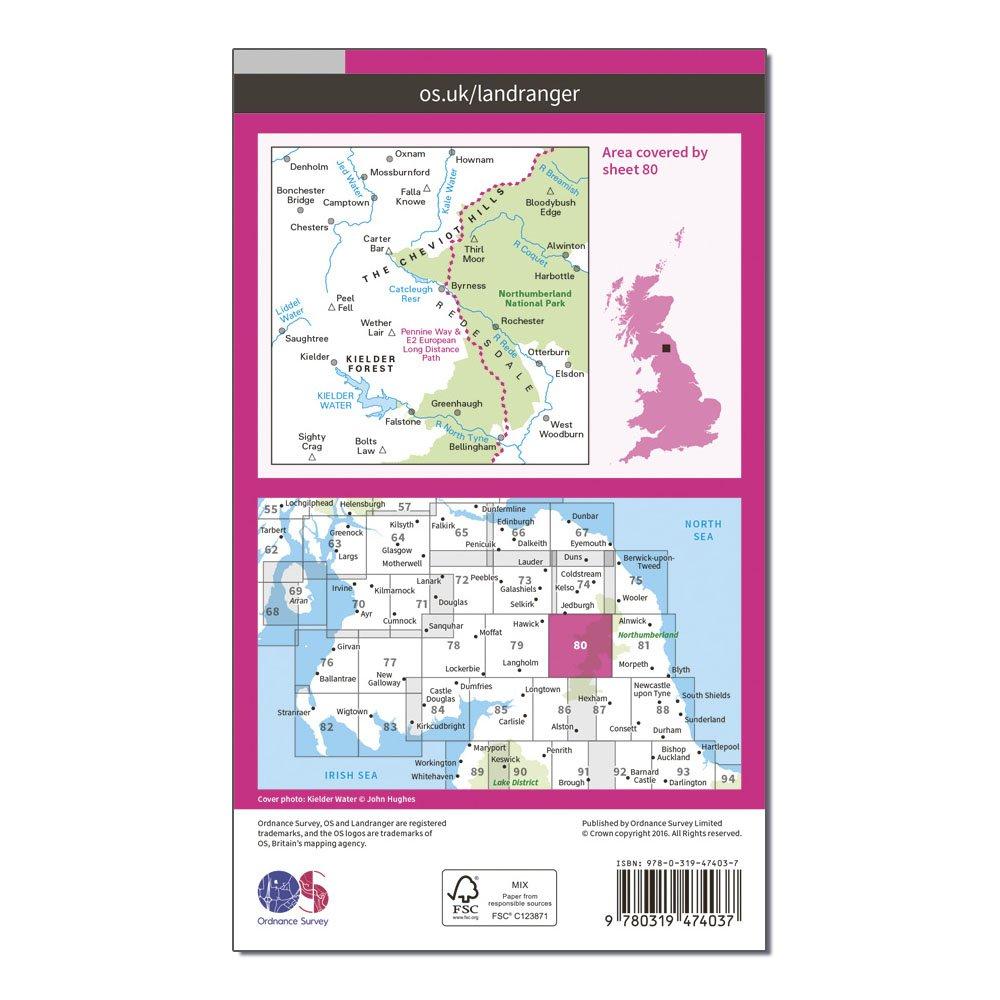 Landranger Active 80 Cheviot Hills & Kielder Water Map With Digital Version