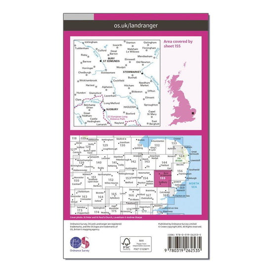 Landranger 155 Bury St Edmunds, Sudbury & Stowmarket Map With Digital Version