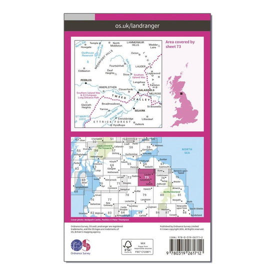 Landranger 73 Peebles, Galashiels & Selkirk, Tweed Valley Map With Digital Version