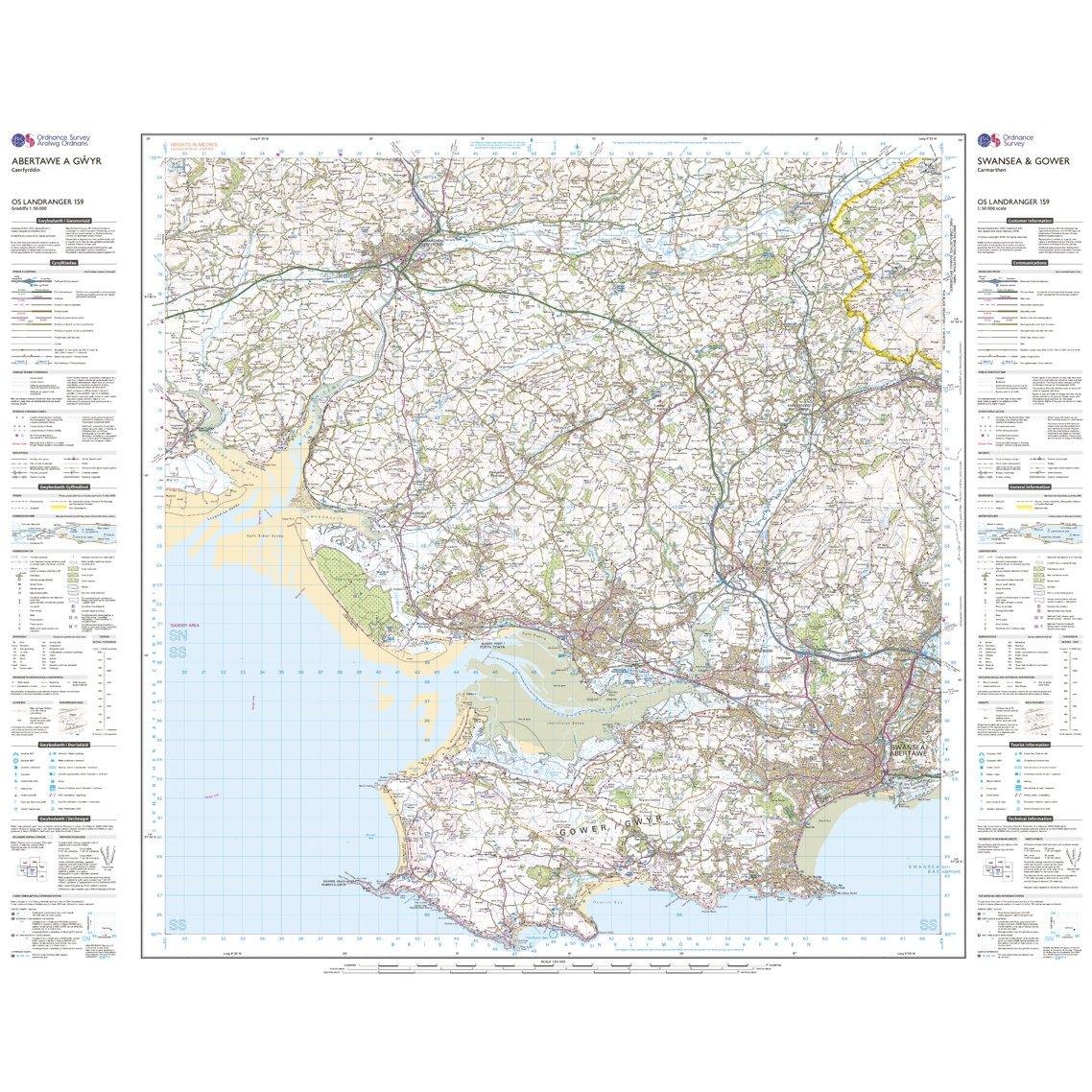 Landranger 159 Swansea & Gower, Carmarthen Map With Digital Version
