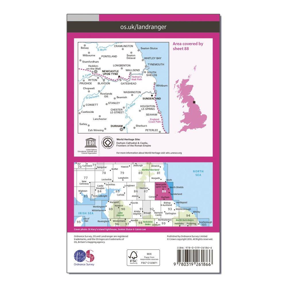 Landranger 88 Newcastle upon Tyne, Durham & Sunderland Map With Digital Version