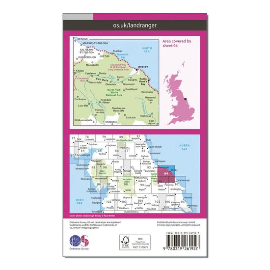 Landranger 94 Whitby, Esk Dale & Robin Hood's Bay Map With Digital Version