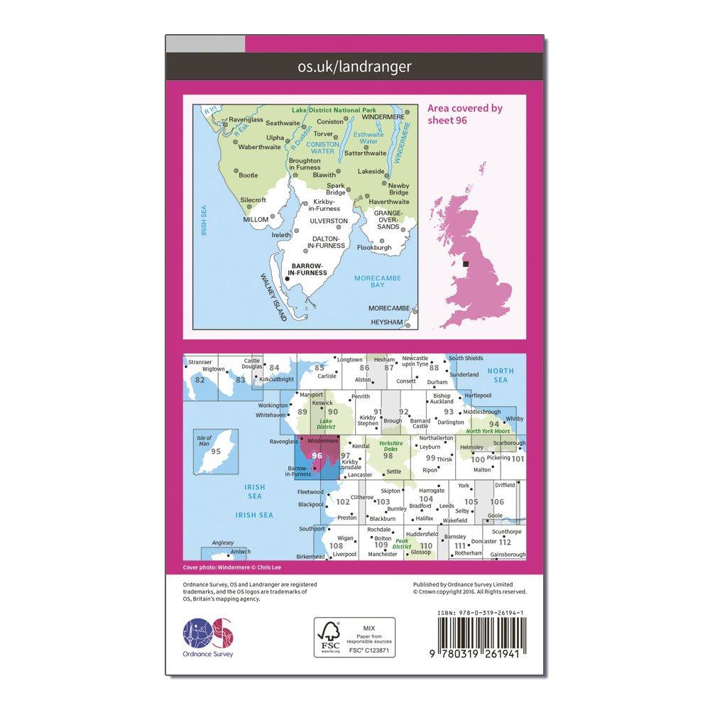 OS Landranger 96 Barrow-in-Furness & South Lakeland Map