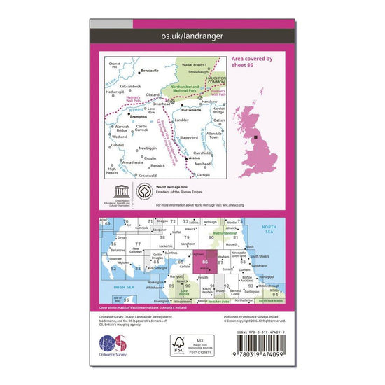 Landranger Active 86 Haltwhistle & Brampton, Bewcastle & Alston Map With Digital Version