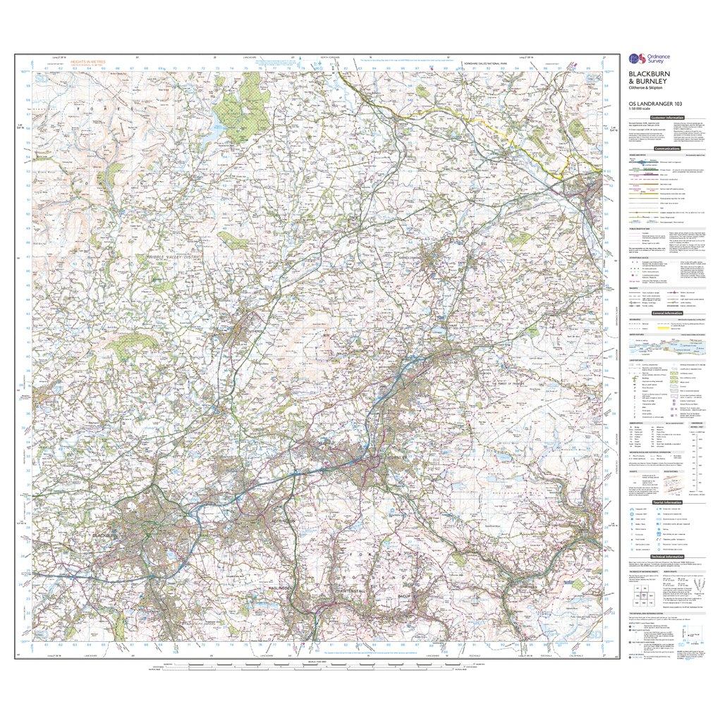 Landranger 103 Blackburn & Burnley, Clitheroe & Skipton Map With Digital Version