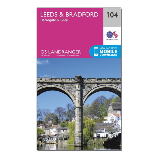 Landranger 104 Leeds & Bradford, Harrogate & Ilkley Map With Digital Version