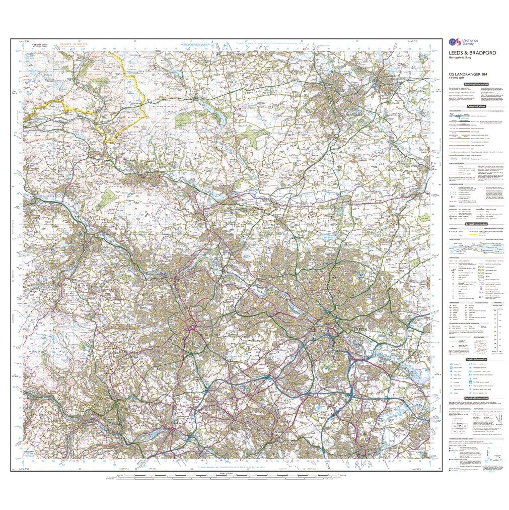 Landranger 104 Leeds & Bradford, Harrogate & Ilkley Map With Digital Version