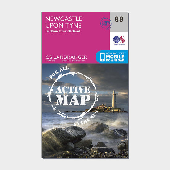 Landranger Active 88 Newcastle upon Tyne, Durham & Sunderland Map With Digital Version