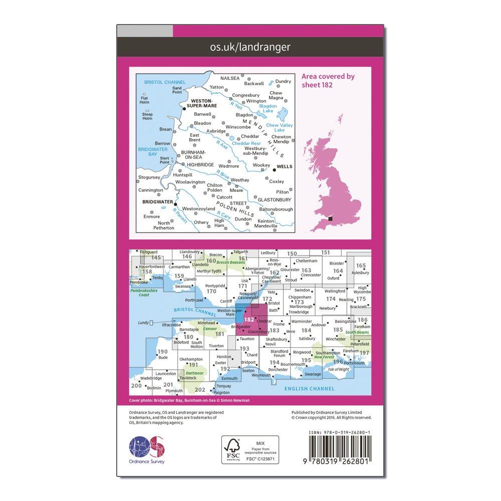 Landranger 182 Weston-super-Mare, Bridgwater & Wells Map With Digital Version