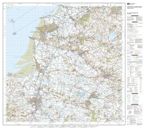 Landranger 182 Weston-super-Mare, Bridgwater & Wells Map With Digital Version
