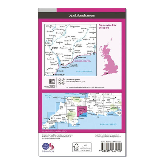 Landranger 192 Exeter & Sidmouth, Exmouth & Teignmouth Map With Digital Version