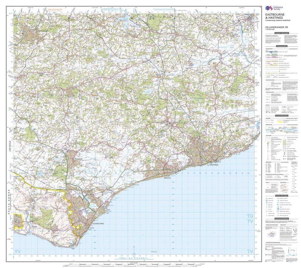 Landranger 199 Eastbourne & Hastings, Battle & Heathfield Map With Digital Version