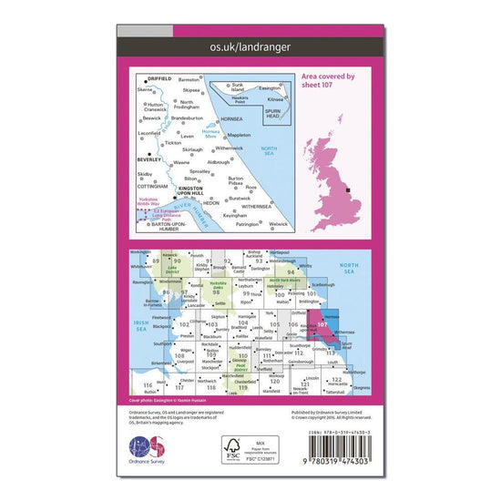 Landranger Active 107 Kingston upon Hull, Beverley & Driffield Map With Digital Version