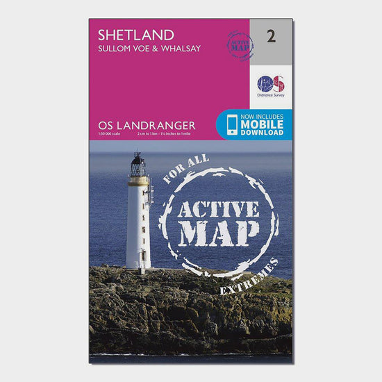Landranger Active 2 Shetland  Sullom Voe & Whalsay Map With Digital Version