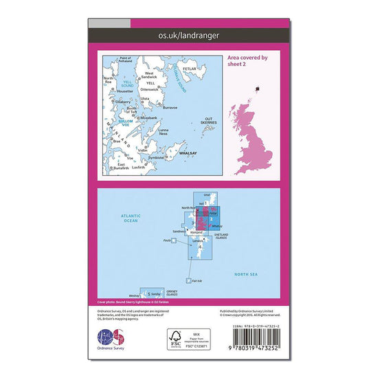 Landranger Active 2 Shetland  Sullom Voe & Whalsay Map With Digital Version