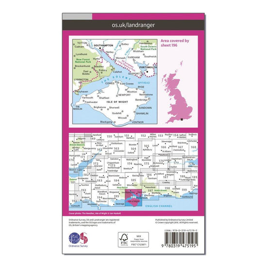 Landranger Active 196 The Solent & the Isle of Wight, Southampton & Portsmouth Map With Digital Version