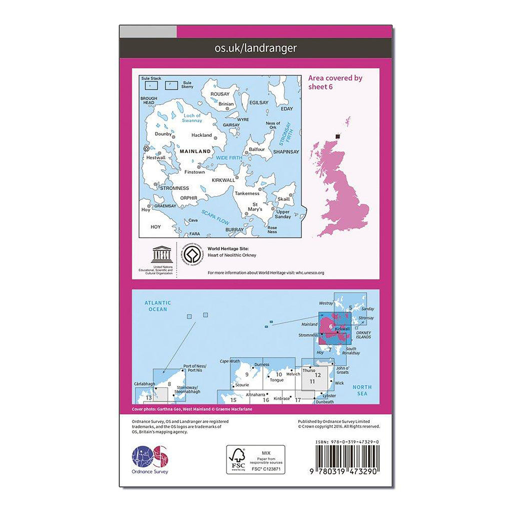 Landranger Active 6 Orkney  Mainland Map With Digital Version