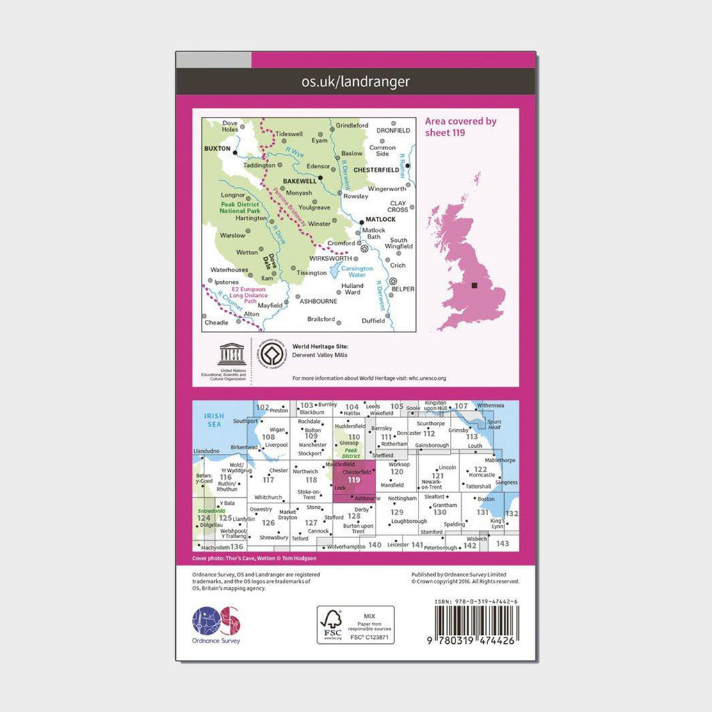 Landranger Active 119 Buxton & Matlock, Chesterfield, Bakewell & Dove Dale Map With Digital Version