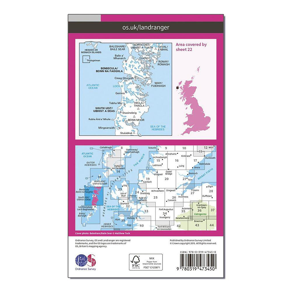 Landranger Active 22 Benbecula & South Uist Map With Digital Version