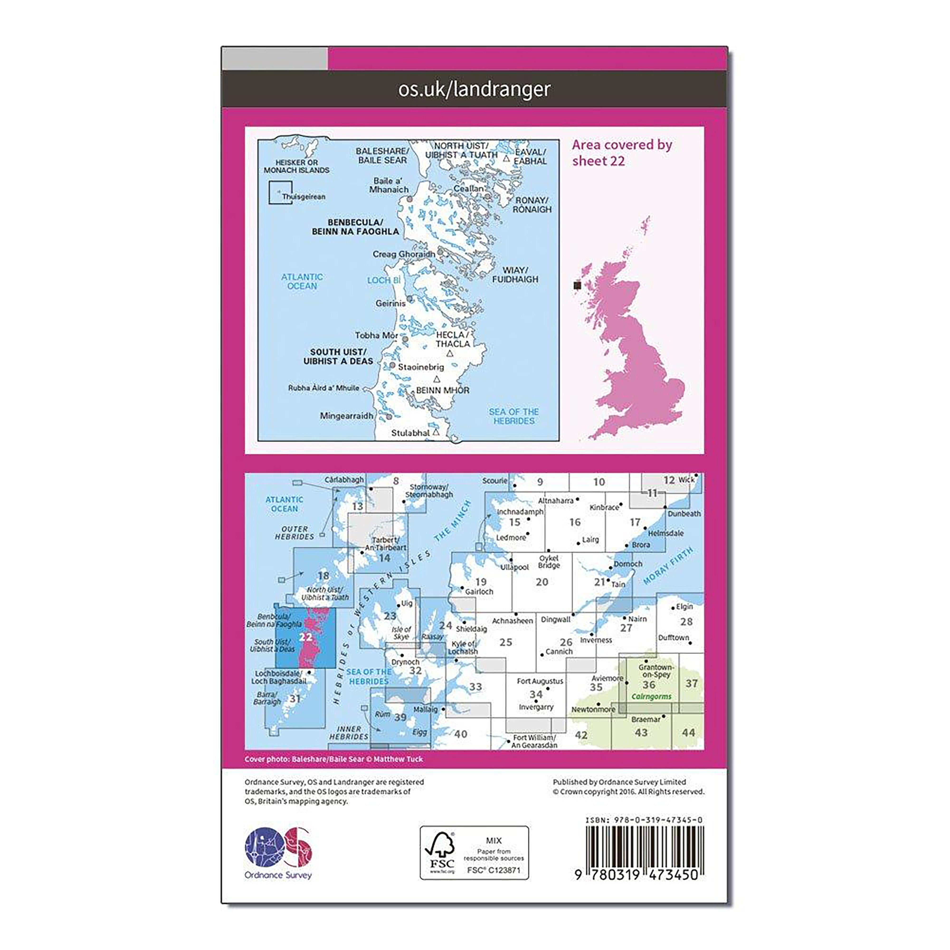 Landranger Active 22 Benbecula & South Uist Map With Digital Version