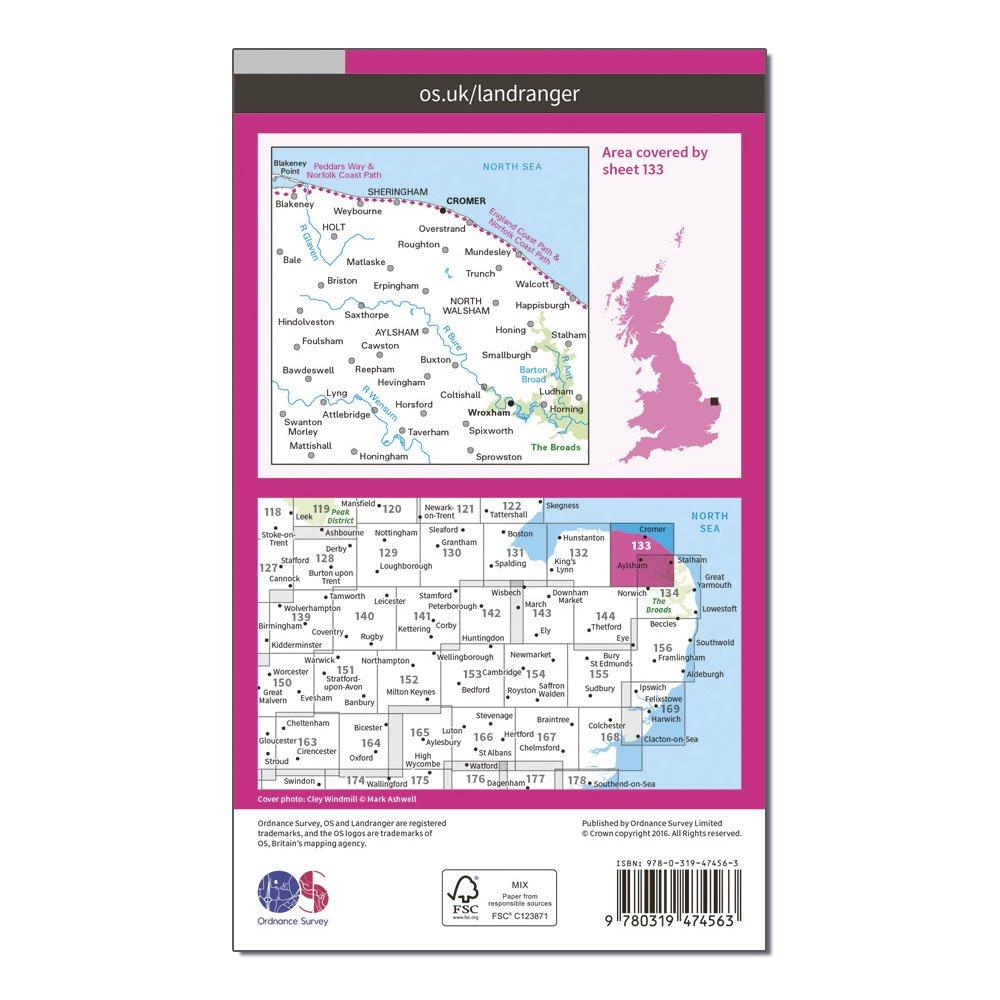Landranger Active 133 North East Norfolk, Cromer & Wroxham Fakenham Map With Digital Version