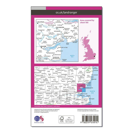 Landranger Active 168 Colchester, Halstead & Maldon Map With Digital Version