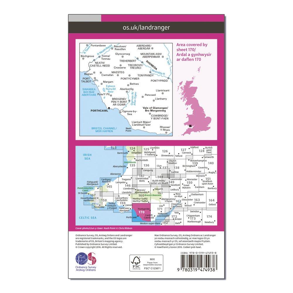 Landranger Active 170 Vale of Glamorgan, Rhondda & Porthcawl Map With Digital Version