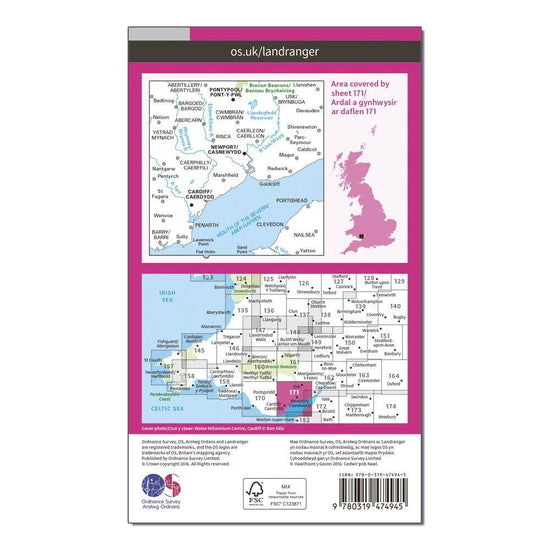 Landranger Active 171 Cardiff & Newport, Pontypool Map With Digital Version