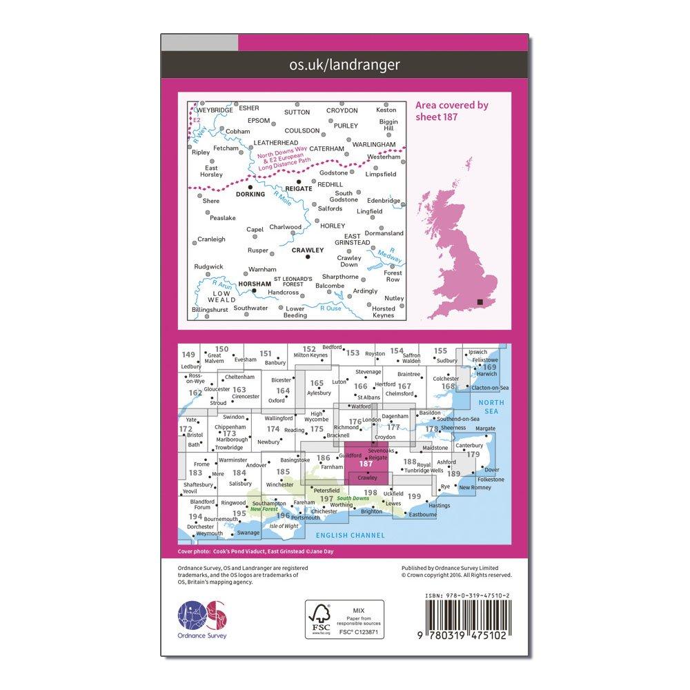 Landranger Active 187 Dorking, Reigate & Crawley Map With Digital Version
