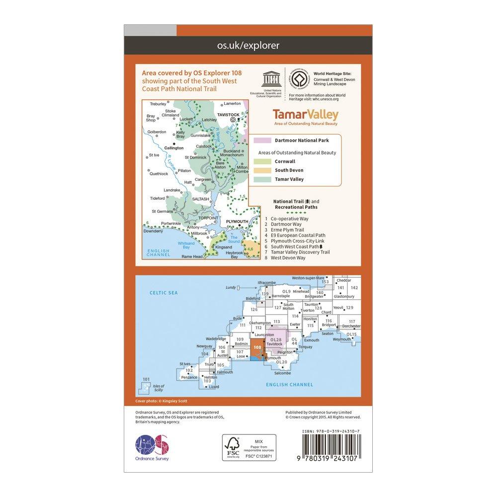 Explorer 108 Lower Tamar Valley & Plymouth Map With Digital Version