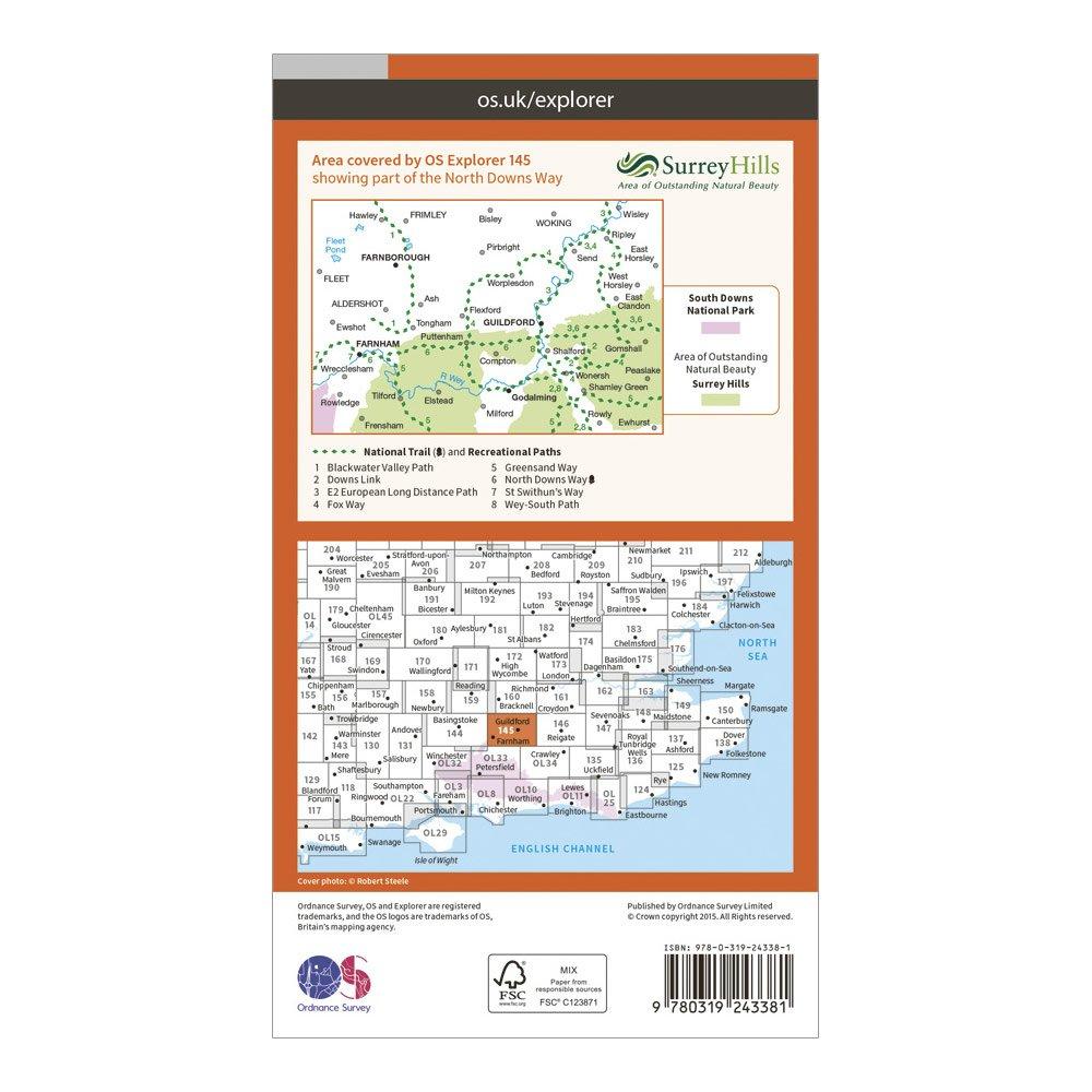 Explorer 145 Guildford & Farnham Map With Digital Version