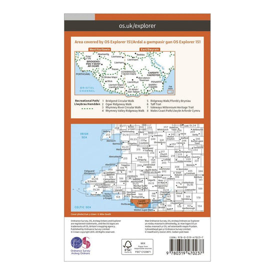 Explorer Active 151 Cardiff & Bridgend Map With Digital Version