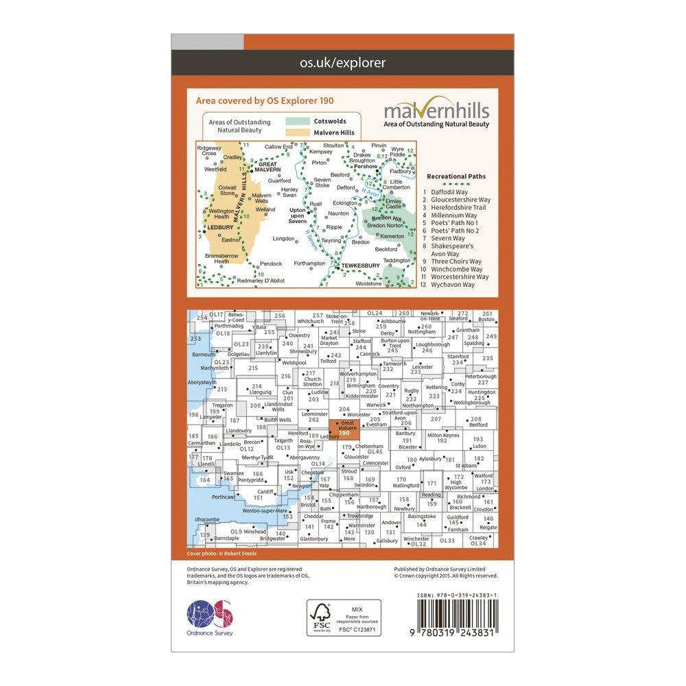 Explorer 190 Malvern Hills & Bredon Hill Map With Digital Version