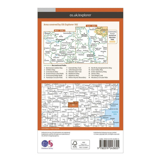 Explorer 192 Buckingham & Milton Keynes Map With Digital Version