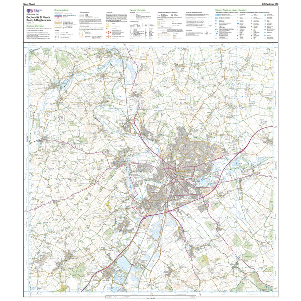 Explorer 208 Bedford, St Neots, Sandy & Biggleswade Map With Digital Version