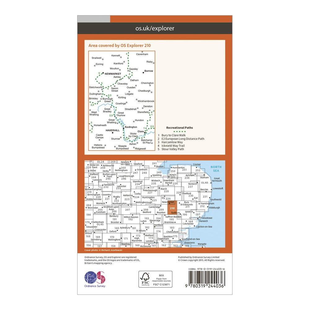 Explorer 210 Newmarket & Havehill, Barrow, Clare & Kedington Map With Digital Version