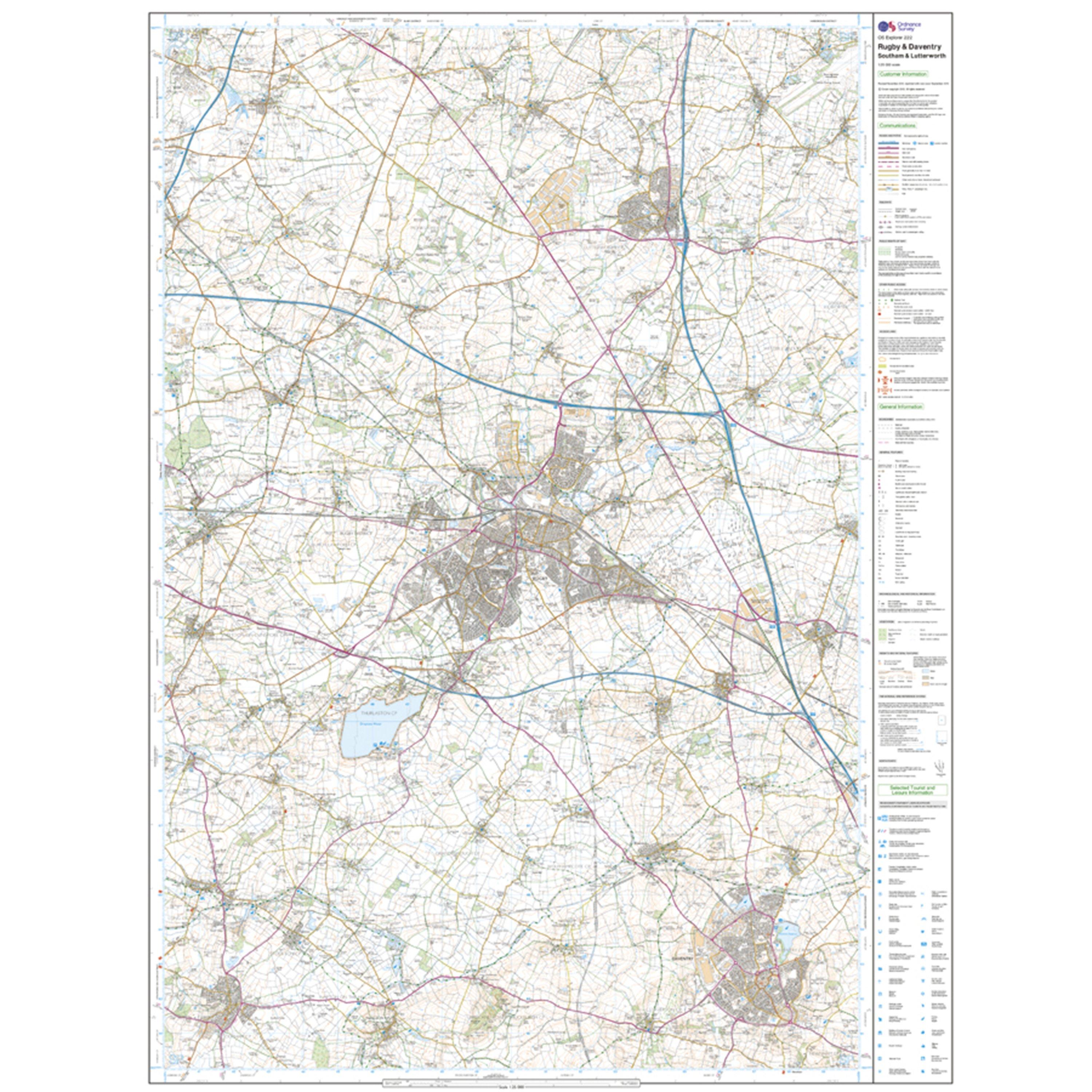 Explorer 222 Rugby, Daventry, Southam & Lutterworth Map With Digital Version