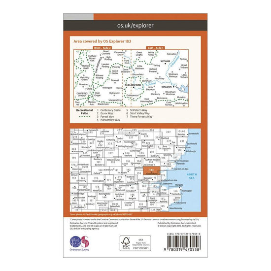 Explorer Active 183 Chelmsford & The Rodings Map With Digital Version