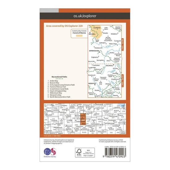 Explorer Active 220 Birmingham, Walsall, Solihull & Redditch Map With Digital Version