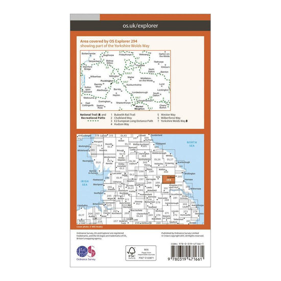 Explorer Active 294 Market Weighton & Yorkshire Wolds Central Map With Digital Version