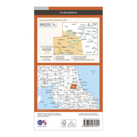 Explorer Active 307 Consett & Derwent Reservoir Map With Digital Version